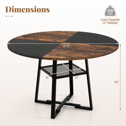Round Dining Table for 4-6 with Storage Shelf and Metal Legs-Gray W2B
