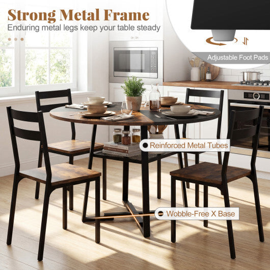 Round Dining Table for 4-6 with Storage Shelf and Metal Legs-Gray W2B