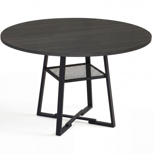 Round Dining Table for 4-6 with Storage Shelf and Metal Legs-Gray W2B