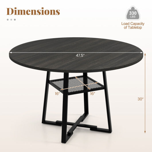 Round Dining Table for 4-6 with Storage Shelf and Metal Legs-Gray W2B