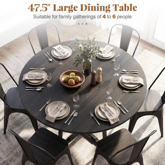 Round Dining Table for 4-6 with Storage Shelf and Metal Legs-Gray W2B