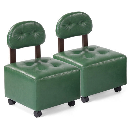 Small Rolling Footrest Stools Set of 2 with Lockable Wheels-Green W2B