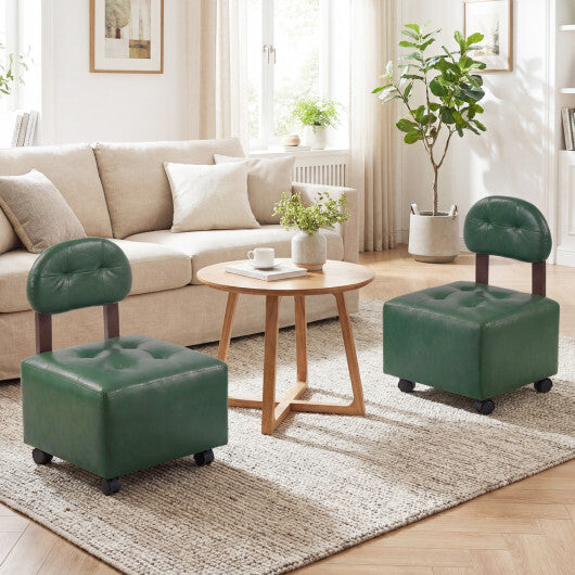 Small Rolling Footrest Stools Set of 2 with Lockable Wheels-Green W2B