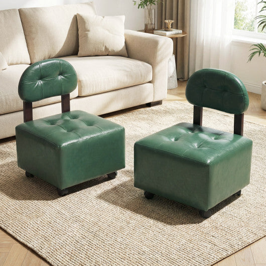 Small Rolling Footrest Stools Set of 2 with Lockable Wheels-Green W2B