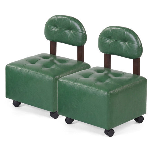 Small Rolling Footrest Stools Set of 2 with Lockable Wheels-Green W2B