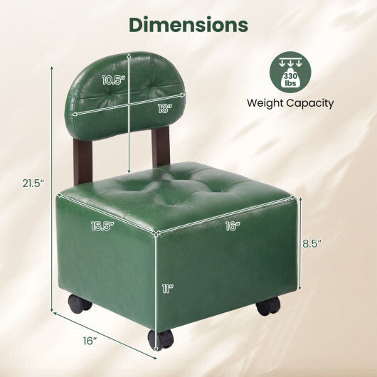 Small Rolling Footrest Stools Set of 2 with Lockable Wheels-Green W2B