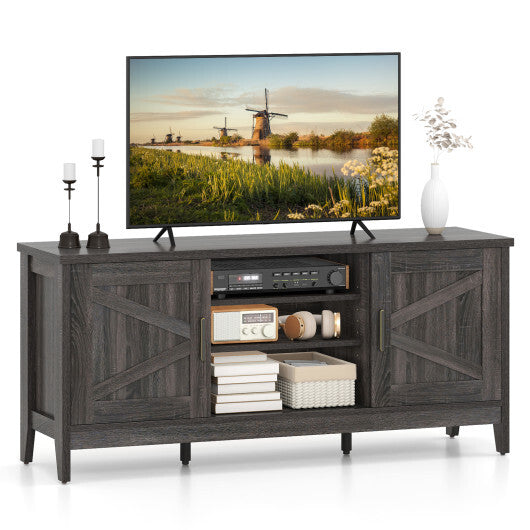 Farmhouse TV Stand for TVs up to 65 Inch Entertainment Center with 2 Storage Cabinets-Gray W2B