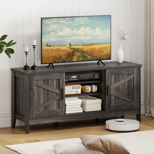 Farmhouse TV Stand for TVs up to 65 Inch Entertainment Center with 2 Storage Cabinets-Gray W2B