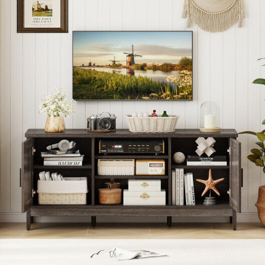 Farmhouse TV Stand for TVs up to 65 Inch Entertainment Center with 2 Storage Cabinets-Gray W2B