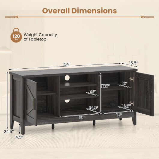 Farmhouse TV Stand for TVs up to 65 Inch Entertainment Center with 2 Storage Cabinets-Gray W2B