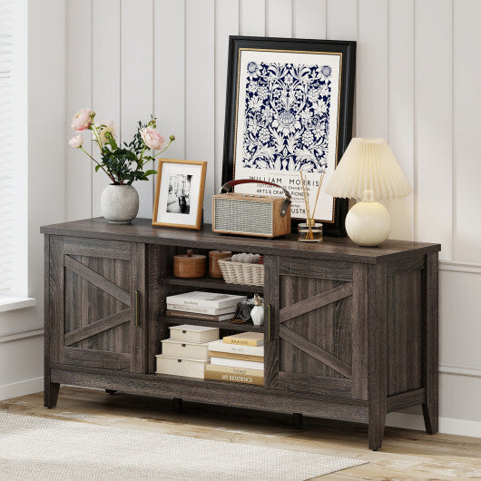 Farmhouse TV Stand for TVs up to 65 Inch Entertainment Center with 2 Storage Cabinets-Gray W2B