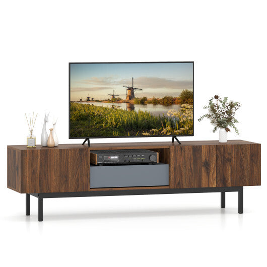 Modern Mid Century TV Cabinetfor TVs up to 82" with Drawer-Walnut W2B