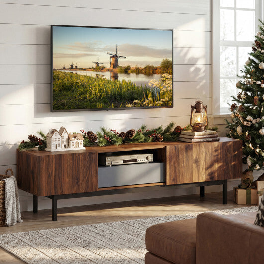 Modern Mid Century TV Cabinetfor TVs up to 82" with Drawer-Walnut W2B