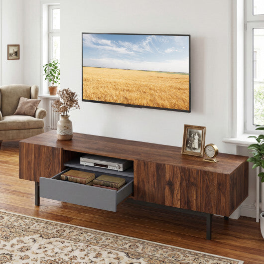 Modern Mid Century TV Cabinetfor TVs up to 82" with Drawer-Walnut W2B