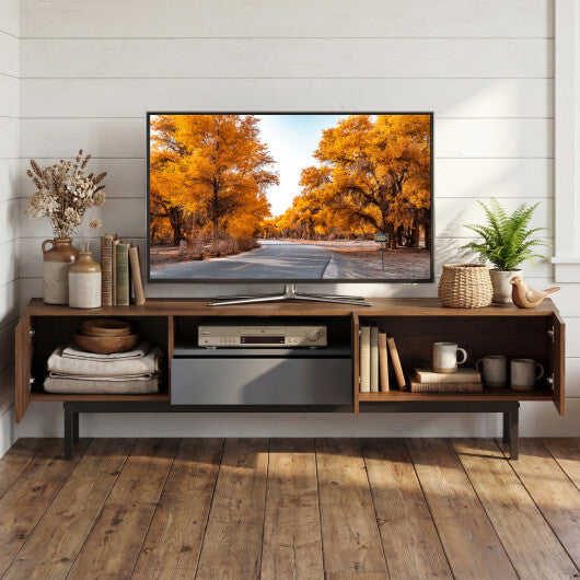 Modern Mid Century TV Cabinetfor TVs up to 82" with Drawer-Walnut W2B