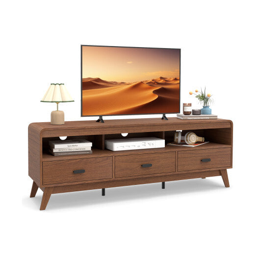 Mid Century Modern TV Stand for TVs up to 70" with 3 Storage Drawers and Open Shelves-Walnut W2B