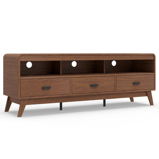 Mid Century Modern TV Stand for TVs up to 70" with 3 Storage Drawers and Open Shelves-Walnut W2B