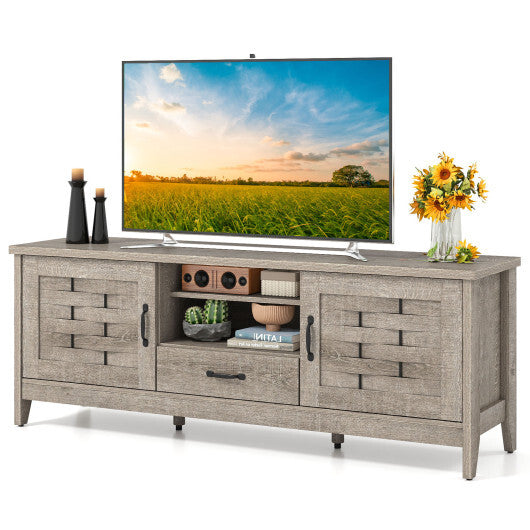 Farmhouse TV Stand for 65 Inch TVs with 2 Woven Accent Doors and 3 Adjustable Shelves-Rustic Brown W2B