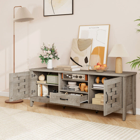 Farmhouse TV Stand for 65 Inch TVs with 2 Woven Accent Doors and 3 Adjustable Shelves-Rustic Brown W2B