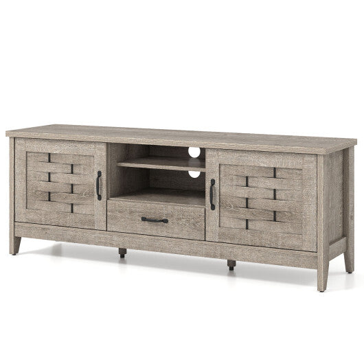 Farmhouse TV Stand for 65 Inch TVs with 2 Woven Accent Doors and 3 Adjustable Shelves-Rustic Brown W2B