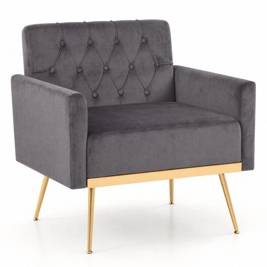 Modern Velvet Upholstered Accent Chair with Button-Tufted Back and Adjustable Feet-Gray W2B