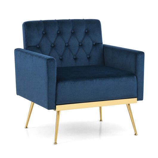Modern Velvet Upholstered Accent Chair with Button-Tufted Back and Adjustable Feet-Gray W2B