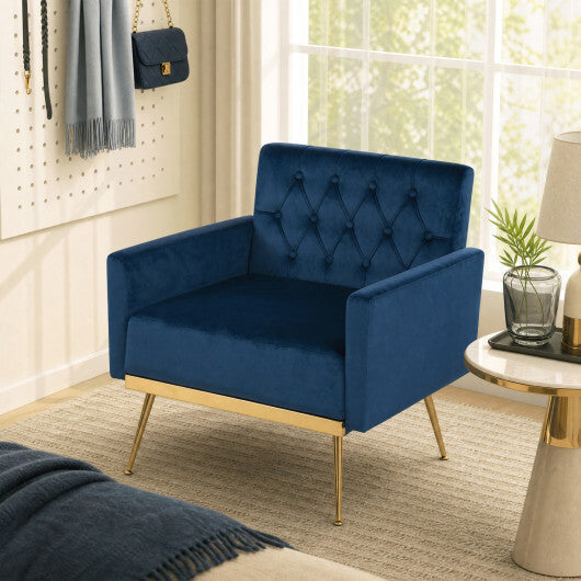 Modern Velvet Upholstered Accent Chair with Button-Tufted Back and Adjustable Feet-Gray W2B