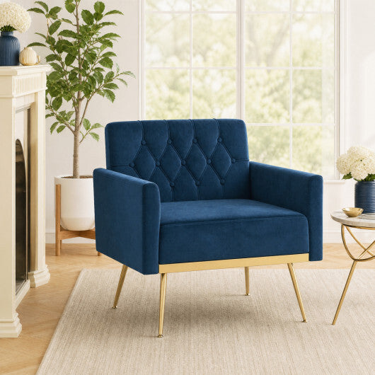 Modern Velvet Upholstered Accent Chair with Button-Tufted Back and Adjustable Feet-Gray W2B