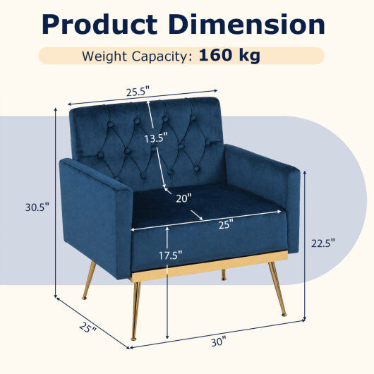 Modern Velvet Upholstered Accent Chair with Button-Tufted Back and Adjustable Feet-Gray W2B