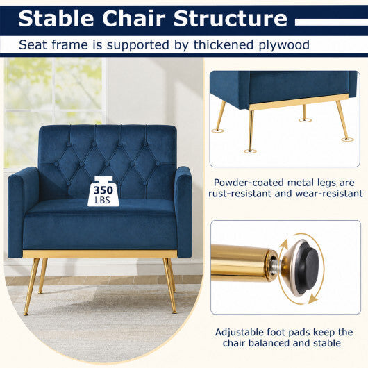 Modern Velvet Upholstered Accent Chair with Button-Tufted Back and Adjustable Feet-Gray W2B