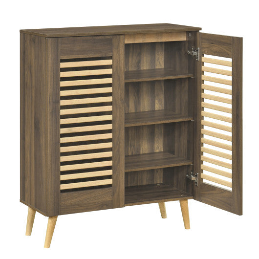 Shoe Cabinet with Louvered Doors and Removable Shelves-Walnut W2B