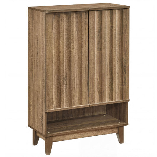6-Tier Shoe Storage Organizer with 2 Fluted Doors-Oak W2B