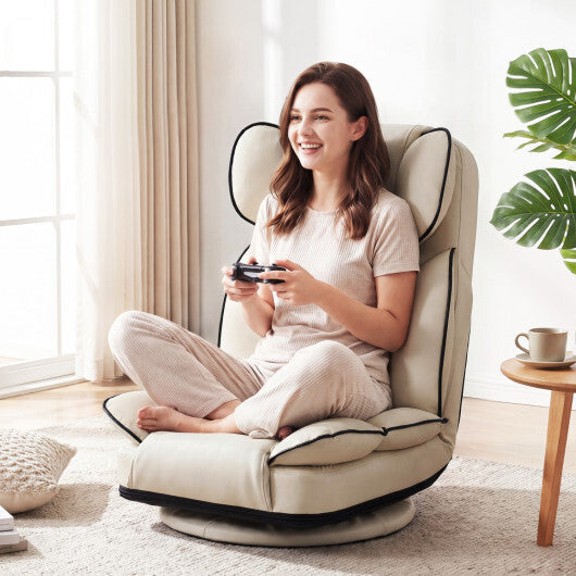 360 Degree Swivel Floor Gaming Chair with 6-Position Adjustable Backrest and Sponge Filling-Gray W2B