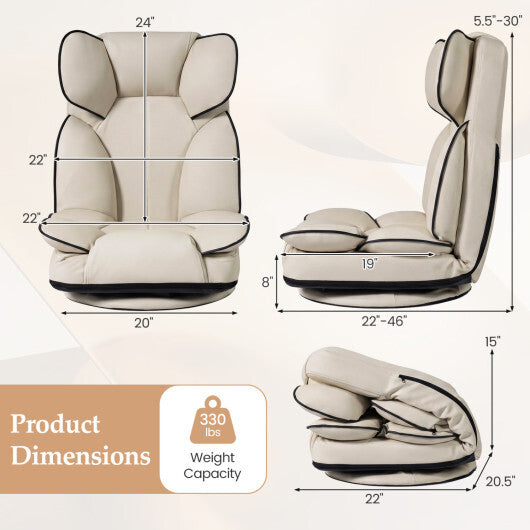 360 Degree Swivel Floor Gaming Chair with 6-Position Adjustable Backrest and Sponge Filling-Gray W2B
