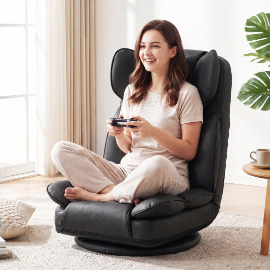 360 Degree Swivel Floor Gaming Chair with 6-Position Adjustable Backrest and Sponge Filling-Gray W2B