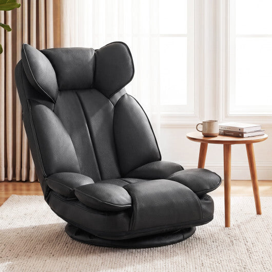 360 Degree Swivel Floor Gaming Chair with 6-Position Adjustable Backrest and Sponge Filling-Gray W2B