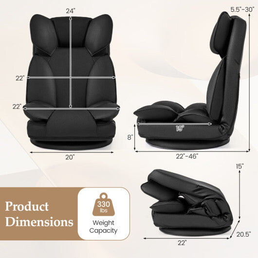 360 Degree Swivel Floor Gaming Chair with 6-Position Adjustable Backrest and Sponge Filling-Gray W2B
