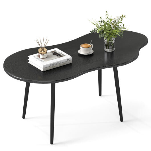 Cloud Shape Coffee Table 39.5 inch Irregular Center Table with Metal Frame-Black W2B