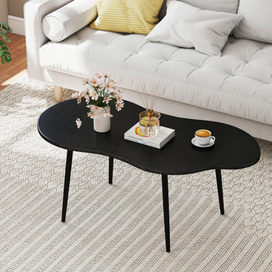 Cloud Shape Coffee Table 39.5 inch Irregular Center Table with Metal Frame-Black W2B