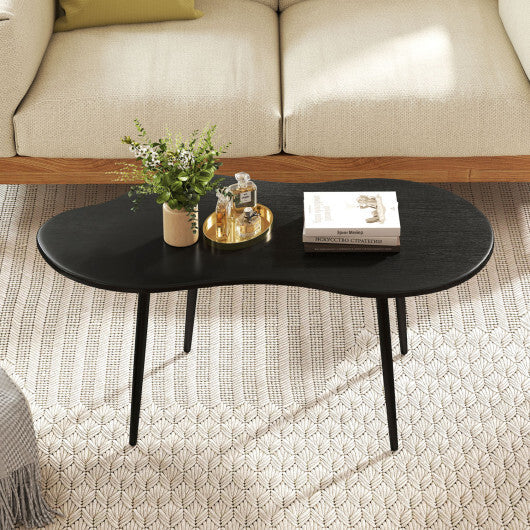 Cloud Shape Coffee Table 39.5 inch Irregular Center Table with Metal Frame-Black W2B