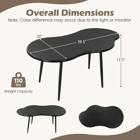Cloud Shape Coffee Table 39.5 inch Irregular Center Table with Metal Frame-Black W2B