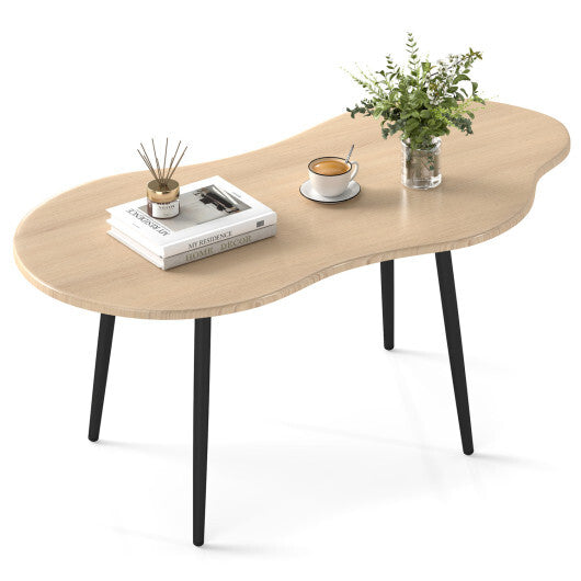 Cloud Shape Coffee Table 39.5 inch Irregular Center Table with Metal Frame-Black W2B