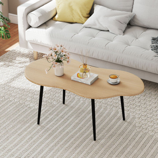 Cloud Shape Coffee Table 39.5 inch Irregular Center Table with Metal Frame-Black W2B