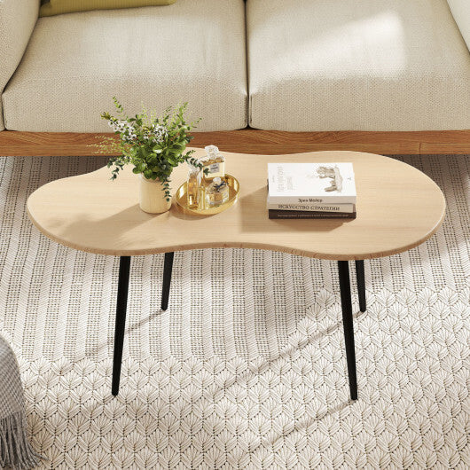 Cloud Shape Coffee Table 39.5 inch Irregular Center Table with Metal Frame-Black W2B