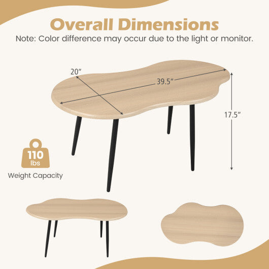 Cloud Shape Coffee Table 39.5 inch Irregular Center Table with Metal Frame-Black W2B