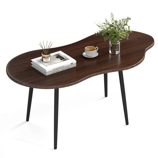 Cloud Shape Coffee Table 39.5 inch Irregular Center Table with Metal Frame-Black W2B