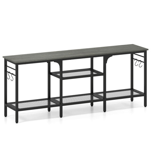 TV Stand for TVs up to 65 Inch with 3-Tier Open Shelves and 4 Hooks-Oak & Black W2B