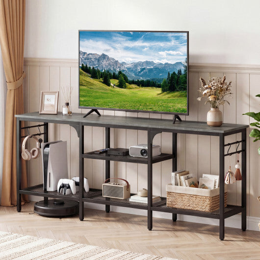 TV Stand for TVs up to 65 Inch with 3-Tier Open Shelves and 4 Hooks-Oak & Black W2B
