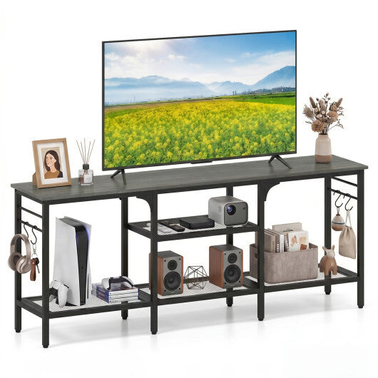 TV Stand for TVs up to 65 Inch with 3-Tier Open Shelves and 4 Hooks-Oak & Black W2B
