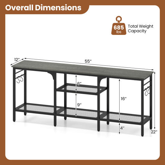 TV Stand for TVs up to 65 Inch with 3-Tier Open Shelves and 4 Hooks-Oak & Black W2B